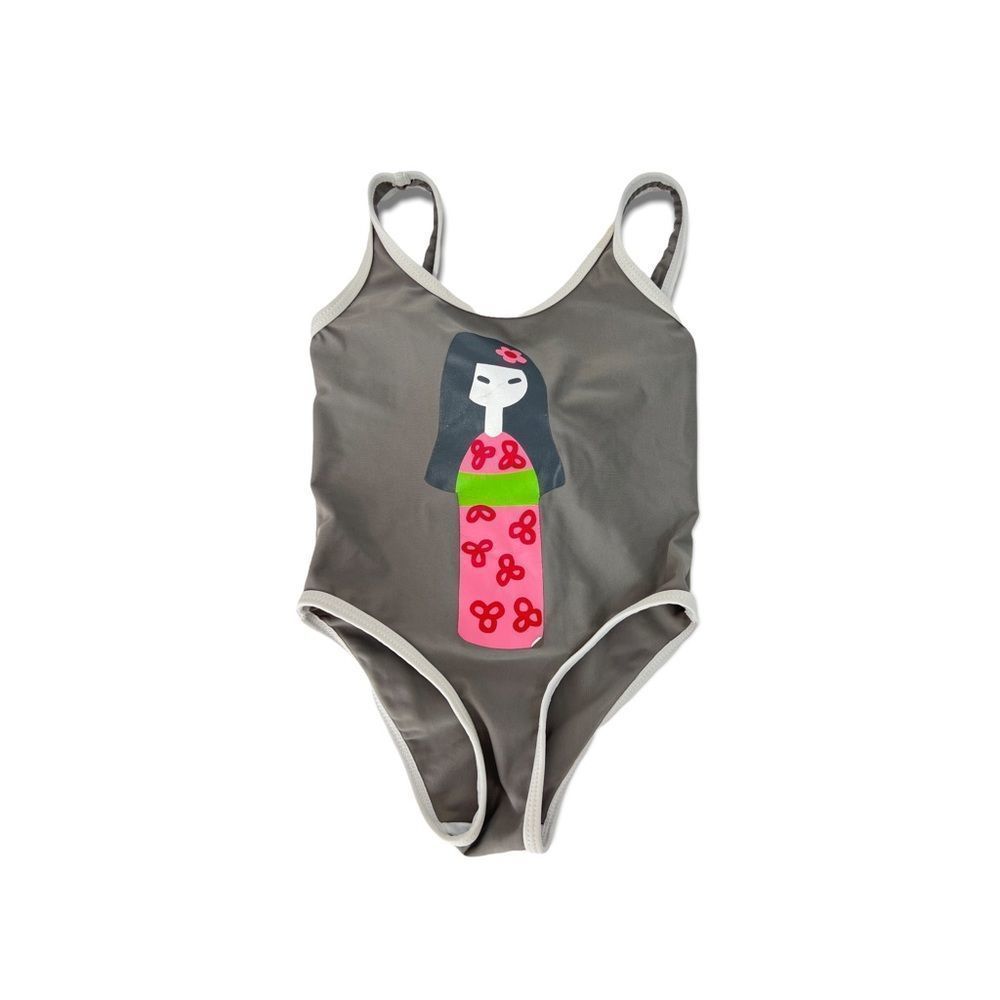 Lourdes Olaire one piece swim suit girls size 4T 4 toddler gray white